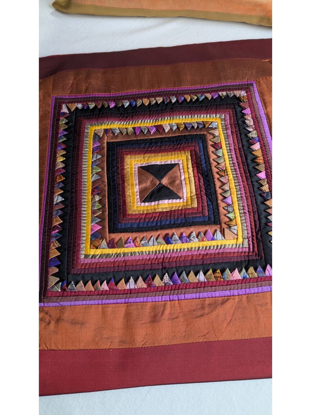Pair of Handmade Prairie Point Quilted Pillow Covers - Boho Silk-Style Textural